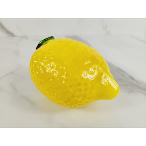 Art Glass Hand Blow Yellow Lemon w/ Green Leaf Vegetable 4" Home Decor 90s Vtg - Picture 4 of 13